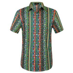 Men's Short Sleeve Button Down Shirt Casual Multi-color Print Beach Shirt 2XL